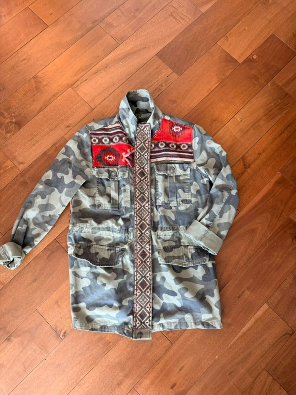 Upcycled Military Camo Jacket Mexican Artisan Woven